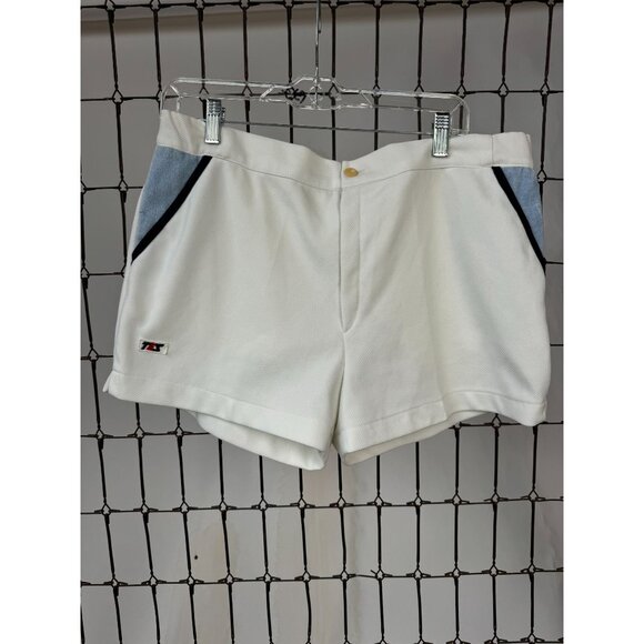 Vintage 80s TES Tennis Shorts Mens White With Blue & Black Accents - Picture 15 of 16